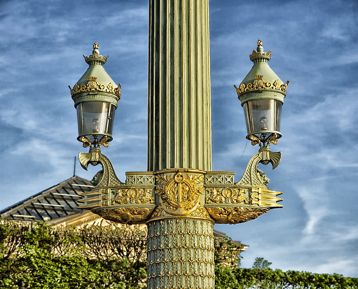 rostrální sloupce, pouliční lampy, elegantní, Paříž, Francie, náměstí Place de la concorde, orientační bod
