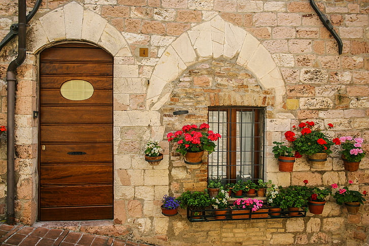 ajtó, Velence, régi, építészet, ház, külső, épület