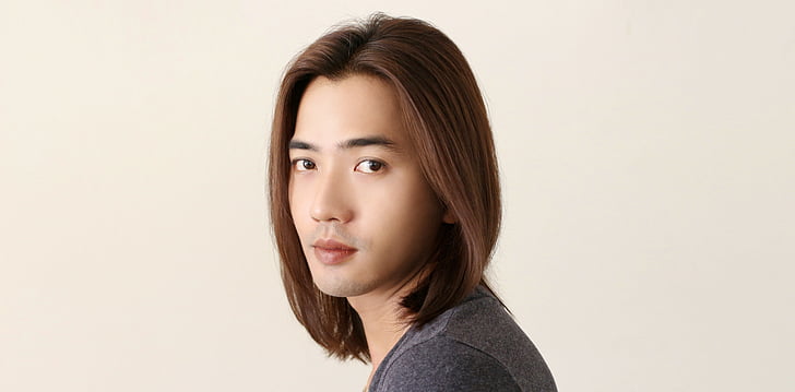 Gesicht, männliches model, Menschen, Bursche, lange Haare, Thailand, weißem Hintergrund