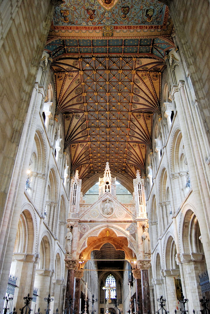 Cathedral, Architektúra, zdobené, strop, strecha, interiér, oblúky