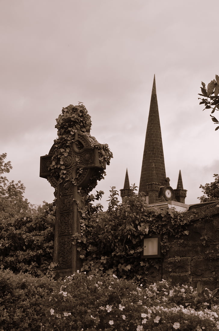 vysoký kříž, Irsko, hřbitov, náhrobek, kříž, hrob, kostel