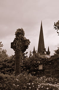 augstu pāri, Īrija, kapos, kapa piemineklis, krusts, kapu, baznīca