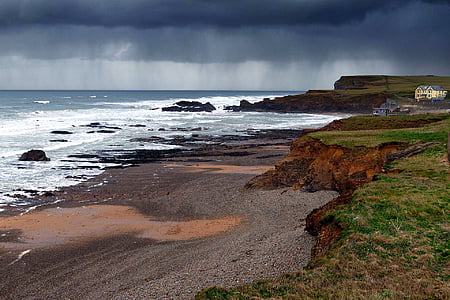 crooklets beach, Cornwall, Bude, England, havet, klipporna, kusten