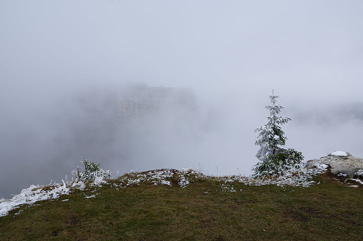 Creux du van, Berge, Abgrund, Schweiz, Klippe, Nebel, weiß