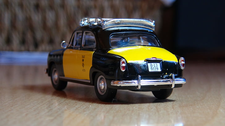 taxi, barcelona, 60's, miniature, boot, yellow