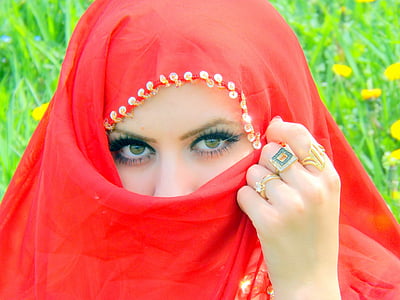 Flicka, öga, omslaget, röd, orientalisk, skönhet