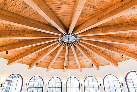 ceiling, architecture, wood, building, windows, arches