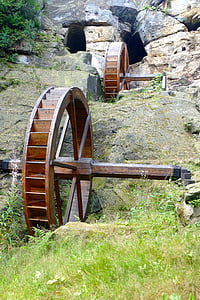nature, landscape, wooden wheels, mill, old, historically, rock