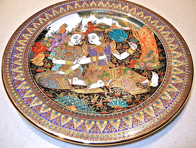 hand painted, thailand, plate, art