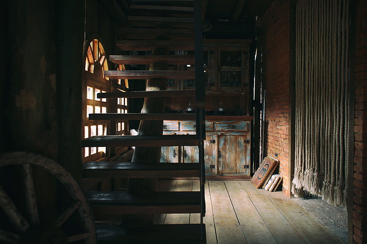architecture, house, indoors, rustic, stairs, wood, wood - Material