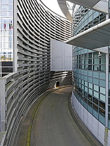 arkitektur, Europaparlamentet, Strasbourg, tilgang, runde bygningen, underjordisk parkeringsplass, EU