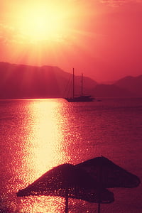 yacht, sun, red, summer, tourism, journey, vacation