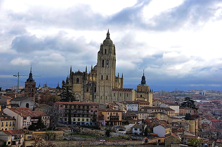 de dame, Segovia, Kathedraal, het platform, kerk, beroemde markt, toren