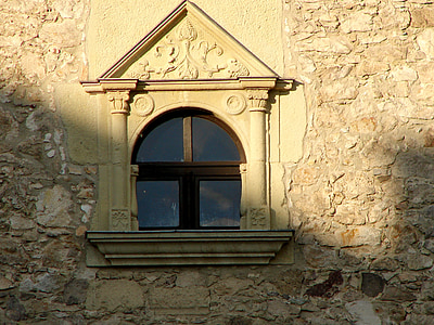 janela, Castelo, Sárospatak, vista, luz, sombra, parede de pedra
