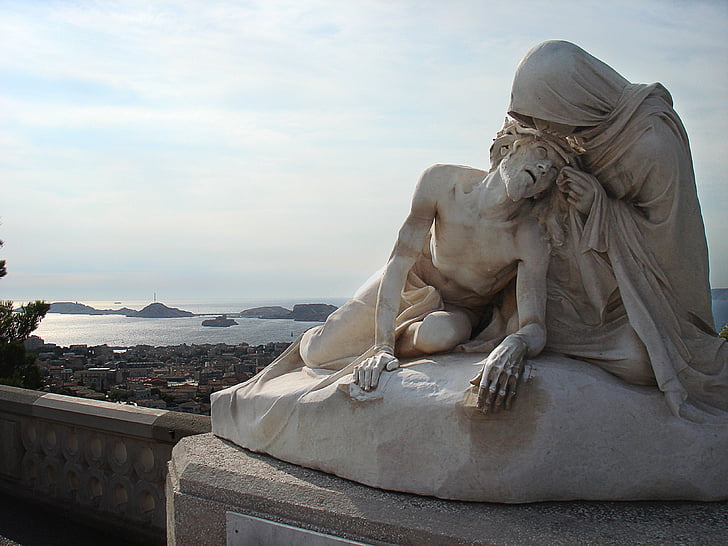 Marseille, statue, Maria, Jesus, havet, port, havudsigt