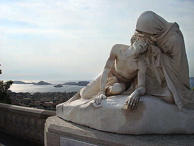 marseille, statue, maria, jesus, sea, port, sea view