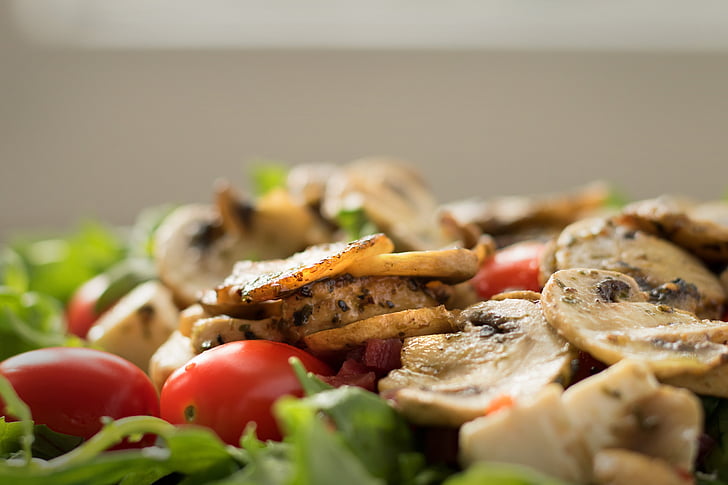 salad, tomato, mushrooms, eat, meal, frisch, food