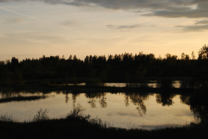 abendstimmung, spegling, vatten, sjön, atmosfäriska, naturen, Sverige