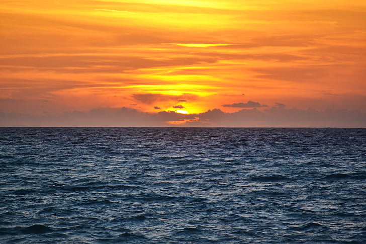 美しい風景, サンセット, 海, 海, ブルー, 水, 太陽