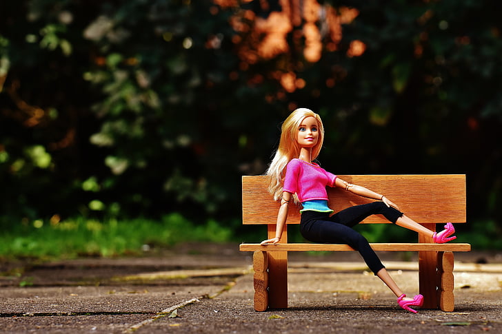 beauté, Barbie, Banque, s’asseoir, assez, poupée, chambre de charme