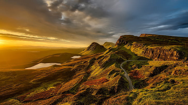 scotland, landscape, scenic, mountains, hills, sunset, sky