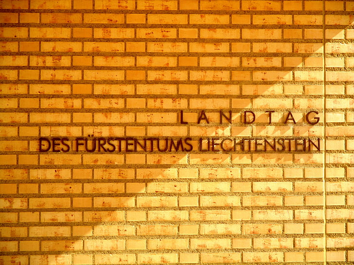 arquitetura, luz de tijolo, luz do sol, dourado, Legenda, Landtag do Principado de liechtenstein, Vaduz
