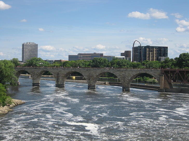 明尼阿波利斯, 桥梁, 明尼苏达州, 河, 密西西比州, 市中心, 城市
