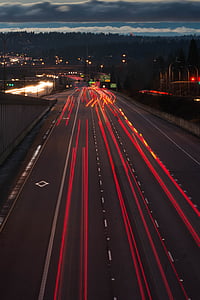 cars, dark, dusk, evening, expressway, fast, highway