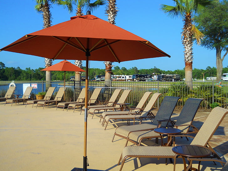 pool, umbrella, chaise, outdoor, resort, summer