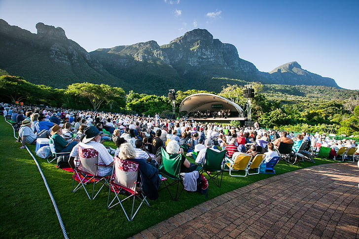 Big band, koncert, Kirstenbosch, lidé, malebný, venku, Kapské město