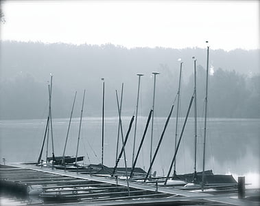 Lacul, ancoraj, toamna, ceaţă, crap, barci, Podul mare