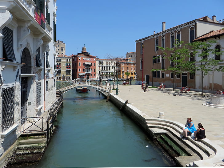 Venecia, Rio, puente, muelle, Piazetta, borde del agua, Venecia - Italia