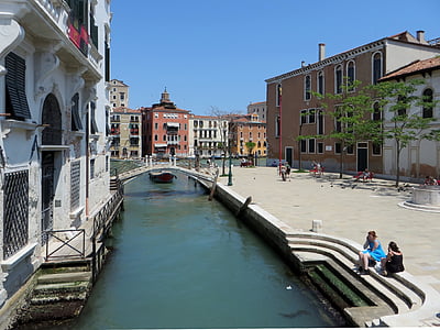 Venetië, Rio, brug, Wharf, kreeftenrestaurant, waterkant, Venetië - Italië