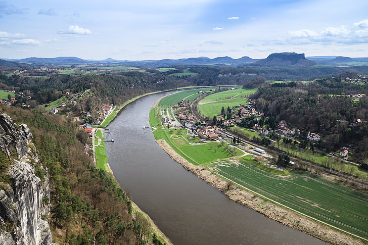 Elbe, rivier, Elbsandsteingebergte, water, landschap, natuur, Bastion views