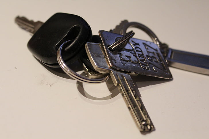 nøgle, nøglering, dørnøgle, hus nøgler, metal, tæt på, sikkerhed