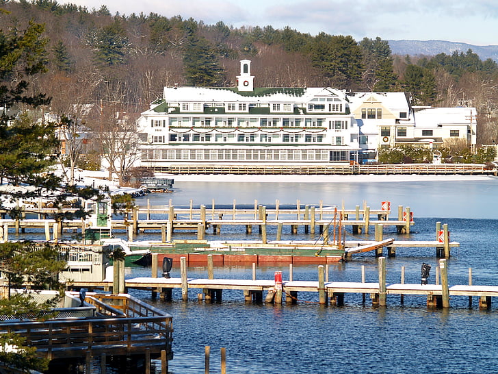 tó winnipesaukee, New Hampshire-ben, téli, az inn, őszi Mill, dokkolók, Piers