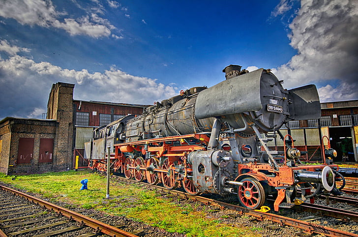 Gelsenkirchen, anillo de lokschuppen, locomotora de vapor, ferrocarril de