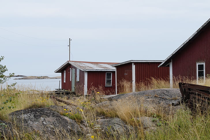archipelago, sweden, bank, boat house, fischer, landscape, nature