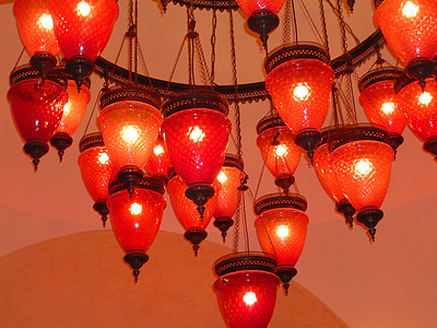 lampe, lamper, rød, arabisk, mauriske, taklampe, Lysestake