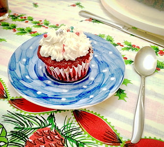 desszert, vörös Bársony, torta, ponquesito, Cupcake, szolgált, piknik
