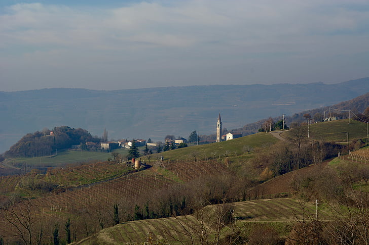Hügel, Winter, sonnig, Landschaft, Italien, Nebel