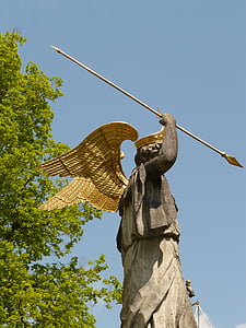 ange, Spear, lance, aile, statue de, Or, Couronne