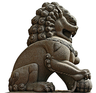 sten siffra, skulptur, lejon, isolerade