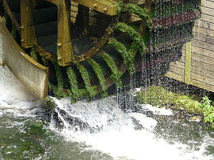 mill, mill wheel, water, copper mill, green algae, flow