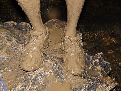špinavé, Clay, blato, topánky, nohy, jaskyňa, speleológiu