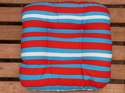枕头, 座垫, 庭院长凳, 条纹, 蓝色, 红色, 白色