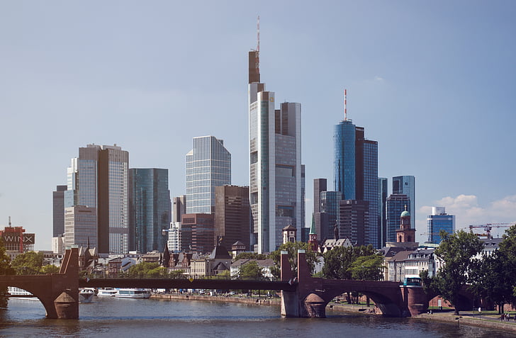 Frankfurt, Skyline, város, nyári