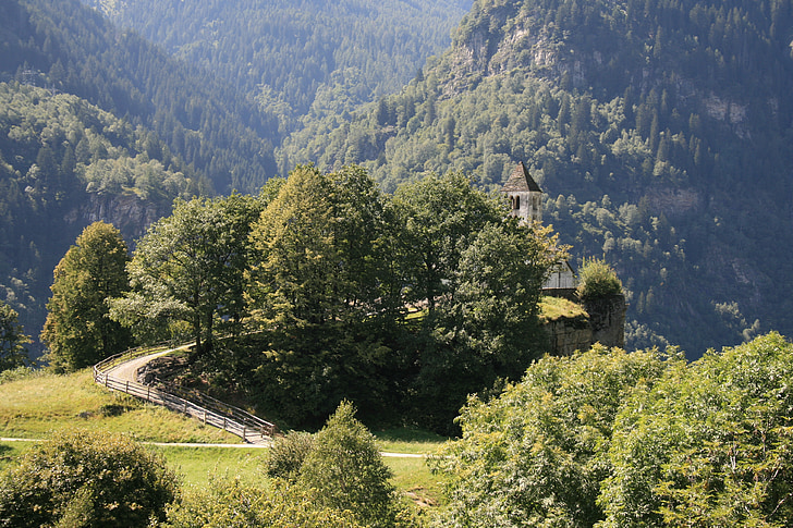 Iglesia, Ticino, Bergdorf, distancia, árboles, bosque, verde