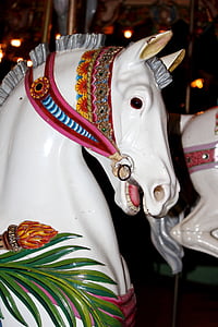 Carousel horse, antīks, prancer, vīnogu novākšanas, balta, zirga galva, godīgu
