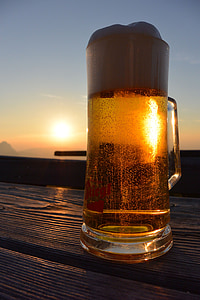 Salzburg, Rakousko, Unterberg, Summit, Západ slunce, odměna, pivo